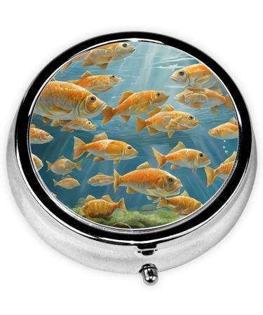 Fishing Lake Fishermen Printed Mini Round Pill Box | 3 Compartment Medicine Organizer | Travel Pill Case for Home & Office - Buy Online on GoSupps.com