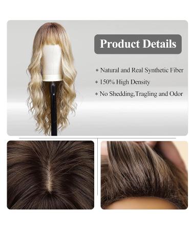KOME Ombre Blonde Long Wavy Wig with Bangs - Synthetic Wig for Women - Ideal for Party, Cosplay, Daily Use - 24IN - Buy Online on GoSupps.com