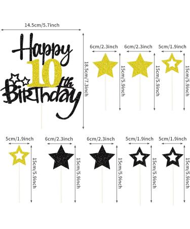 Happy 10th Birthday Cake Topper - Glittery 10 Years Party Decoration Black - Perfect for Cakes & Cupcakes! - Buy Online on GoSupps.com