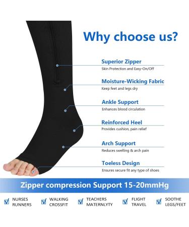 LighSele 2 Pairs Zipper Compression Socks 15-20 mmHg | Open Toe | Multicolor | Large-X-Large - Buy Online on GoSupps.com