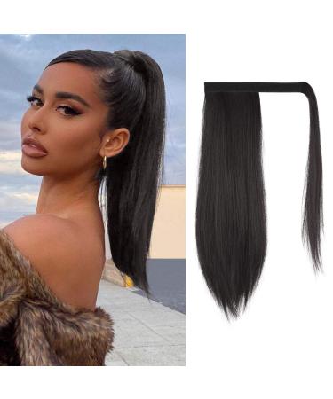 FESHFEN Straight Ponytail Extension Natural Long Ponytails Wrap Around Clip in Pony Tails Hair Piece Synthetic Hairpieces for Women Girls Dark Brown 16 inch 16 Inch (Pack of 1) Dark Brown 4#-Wrap Around