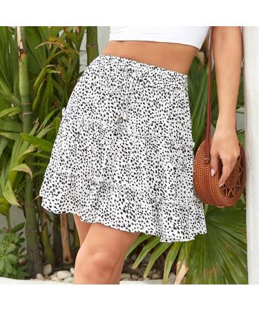 LAEIMILIA Womens Floral Print Mini Skater Skirt - Elastic Waist, Flared & Pleated - White - Size M - Buy Online on GoSupps.com