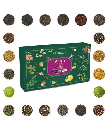 VAHDAM Assorted Loose Leaf Tea Sampler Gifts Set (20 Teas 100+ Servings) Christmas Tea Gifts Set - Green Tea Chai Tea & More | Gifts For Women Men and Adults World of Tea Sampler - 20 Teas