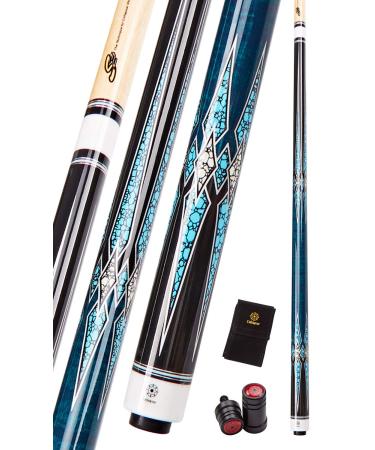 Collapsar CXT Pool Cue with Soft Case Black with Cream Points and Turquoise Wrapless Handle 58Inch Professional Pool Stick Blue handle 20 ounce