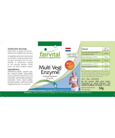 Fairvital Multi Vegi Enzymes - 100% Vegetable Enzyme Complex with Bromelain Papain Amylase Lipase Protease Rutin - 90 DRCAPS for Delayed Release | Shop Internationally - Buy Online on GoSupps.com