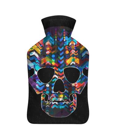 Color Skull Hot Water Bottle With Cover Plush Bed Bottle Hand Warmer For Adults And Children 26.5X15.3cm