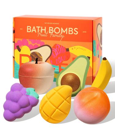REVER SPA Bath Bombs Gift Set XXL Extra Large Handmade Organic Natural Fizzy Bubble Bath Shower Bombs Premium Ingredients with Rich Essential Oils & Salt for Women Kids Girls Toddlers Teens Sweet Fruit