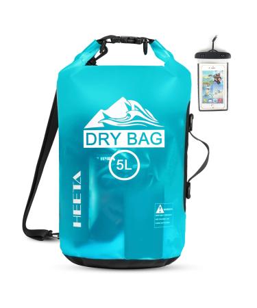 HEETA Waterproof Dry Bag for Women Men, 5L/ 10L/ 20L Roll Top Lightweight Dry Storage Bag Backpack with Phone Case for Travel, Swimming, Boating, Kayaking, Camping and Beach Blue 5L