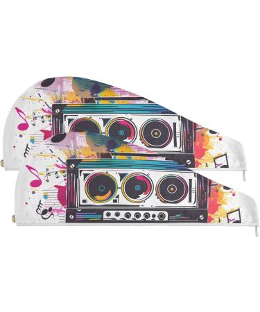 Musical Notes Radio Hair Towel 2 Pack - Super Absorbent Quick Dry Hair Turbans for Women & Girls - Buy Online on GoSupps.com
