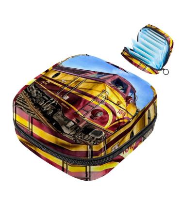 Retro Train Napkin Storage Bag Portable Zippered Pouch for Teen Girls Women Ladies