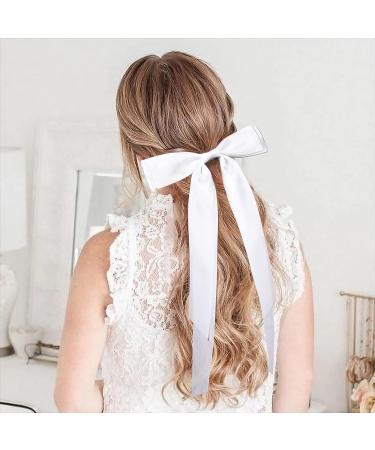 CEELGON 2PCS Large Satin Hair Bows for Women - Ballet Style French Barrette Hair Ribbons - 7 Inch White Vintage Accessories - Buy Online on GoSupps.com