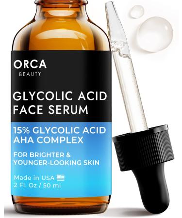 Glycolic Acid Face Serum 2oz - 15% Glycolic acid AHA Complex with Hyaluronic acid for Face - Anti Aging with Lactic Acid - Skin Brightening serum face Serum for Glowing Skin