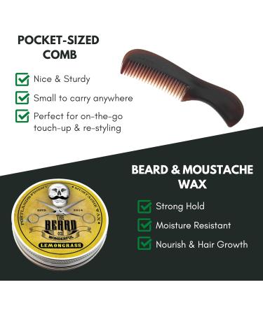 Moustache and Beard Wax for Men with Pocket-Sized Comb | Promotes Growth, Moisture Resistant | Natural Ingredients | Lemongrass 15ml + Comb - Buy Online on GoSupps.com