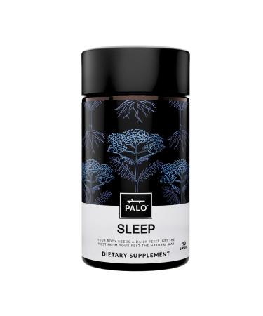 PALO Sleep & Stress Support Melatonin-Free Vegan Supplement with Organic Valerian Root L-Theanine Magnesium Chamomile Lemon Balm & Passionflower 90 Capsules