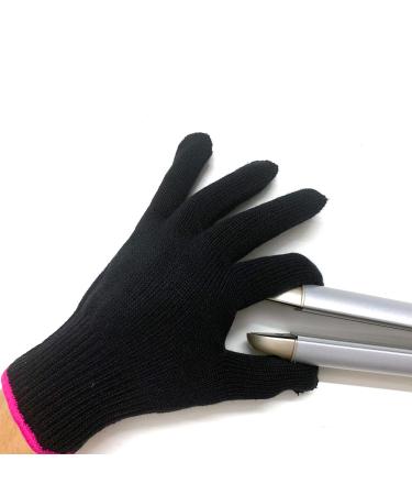 Lessmon Professional Heat Resistant Glove for Hair Styling Heat Blocking for Curling, Flat Iron and Curling Wand Suitable for Left and Right Hands, 1 Piece, Pink Edge Black