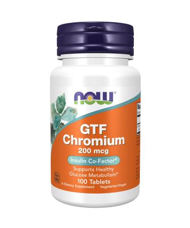 NOW Supplements, GTF (Glucose Tolerance Factor) Chromium 200 mcg, Insulin Co-Factor*, 100 Tablets
