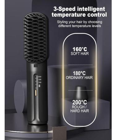 Mini Hair Straightener Brush Cordless Hair Straighteners Hot Comb with 25s Fast Heating 3 Temp & Anti-Scald Portable Hair Straightening Brush for Women and Kids Wet to Dry Tools for Travel Styling - Buy Online on GoSupps.com