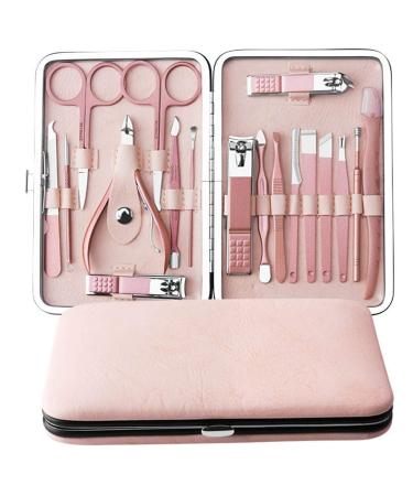Manicure Set By Aoyuele Nail Clippers Set 18 in 1 Grooming Kit Stainless Steel Professional Pedicure Set Nail Scissors Nail File  Nose Hair Scissors Eyebrow Razor Ear-Pick Tweezers (Rose gold)