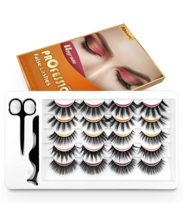 ONAFI False Eyelashes Mink Lashes Fake Eyelashes Kit Dramatic Cat-Eye Fluffy Wispies Eyelash [10 Pairs Pack-5 Styles]