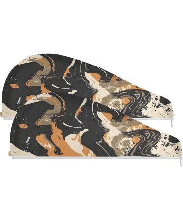 Khaki Black Abstract Graffiti Hair Towel 2 Pack | Super Absorbent Quick Dry Hair Turbans for Women & Girls - Buy Online on GoSupps.com