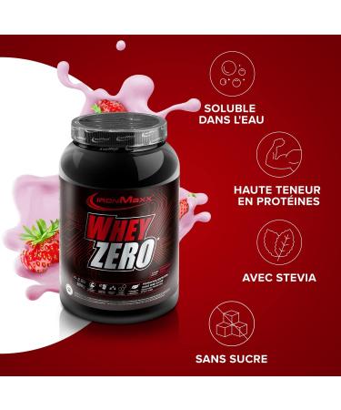IronMaxx Whey Zero Whey Protein Isolate Powder Muscle Protection and Regeneration Sugar Free Strawberry Flavour 1 x 908g Can - Buy Online on GoSupps.com