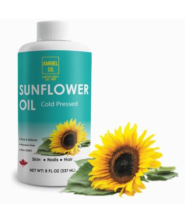 Sunflower Oil (8 oz) Non-GMO 100% Pure Natural Liquid Form | Cold Pressed & Unrefined | Moisturizing Oil for Face Body & Hair | Plant-Based Versatile Skincare Base for DIY Lotion Balms Serums and More | By Amriel Co.