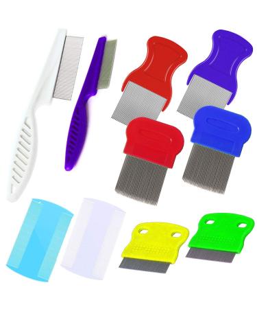 TuNan Set of 10 Pet Dog Grooming Lice Comb, Metal Head Comb for Long Hair, Dog Tear Stain Remover Combs, Hair Combs Remover for Dogs Cats, Removes Crust Mucus and Stains - 5 Types
