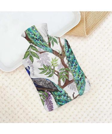 Hot Water Bottle with Lid - Peacock & Tree Design | Rubber Hot Water Bag for Pain Relief Cramps & Cold Therapy - Buy Online on GoSupps.com