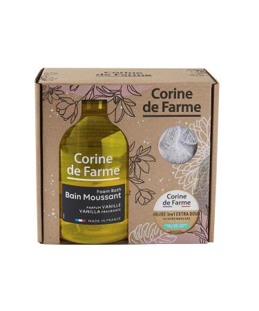 Corine de Farme - Coffret Bain Moussant Parfum Vanille - Bain Moussant Parfum Vanille 1L + 3en1 Solide 75g + 1 Fleur de douche - Made in France