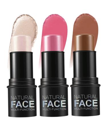Bronzer Stick Highlighter Stick 3 PCS Contour Stick Waterproof Long Lasting Highlighter Makeup Stick Lightweight Multi-use Cream Contour Buildable Face Makeup Kit for Cheeks Lips All Skin
