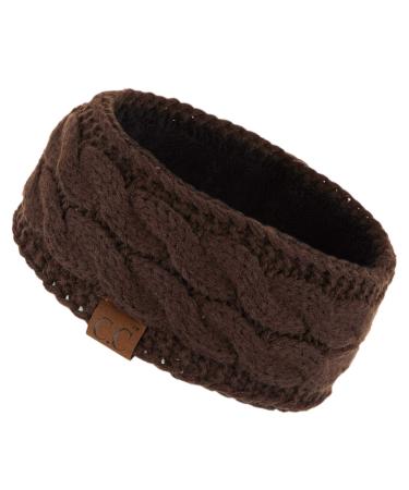 C.C Winter Fuzzy Fleece Lined Thick Knitted Headband Headwrap Earwarmer(HW-20)(HW-33) Brown One Size