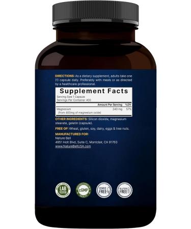 Magnesium Oxide 400mg 400 Capsules | High Purity Elemental Form Extra Strength Essential Mineral Supplements for Muscle Digestion Bone & Heart Support Non-GMO & No Gluten - Buy Online on GoSupps.com