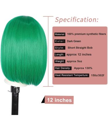 Kalyss Women's Dark Green Bob Hair Full Wig - Synthetic Fiber Short Straight Cosplay Party Hairstyle - Buy Online on GoSupps.com