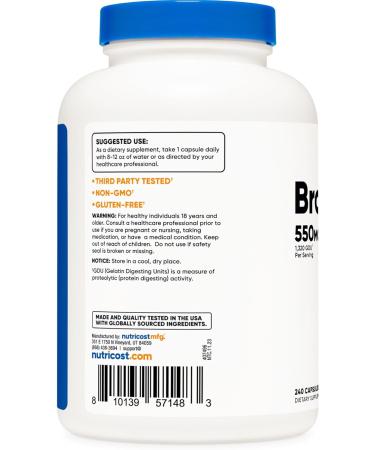Nutricost Bromelain Capsules (240 Capsules) - 550 MG Per Serving Vegan Non-GMO GMP Compliant 10.3 Ounce (Pack of 1) - Buy Online on GoSupps.com