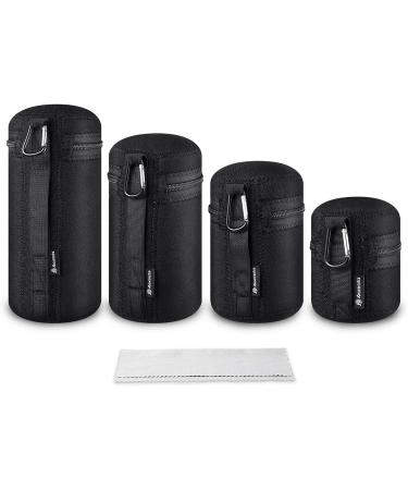 Powerextra 4x Zipper Lens Case Lens Pouch Bag with Thick Protective Neoprene for DSLR Camera Lens Fit for CA Nikon Sony Olympus Panasonic Includes - Small Medium Large XL Size