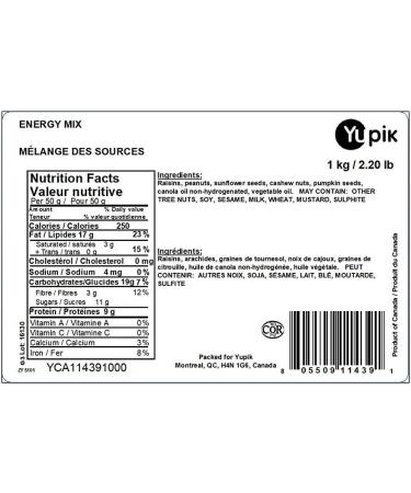 Yupik Energy Mix with Raisins Peanuts Cashews Sunflower Seeds Pumpkin Seeds 1Kg 1 kg (Pack of 1) - Buy Online on GoSupps.com