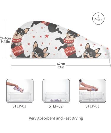Cute Jumping Dog Hair Towel 2 Pack - Super Absorbent Quick Dry Hair Turbans for Women & Girls - Buy Online on GoSupps.com
