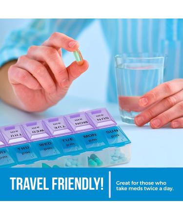 Weekly Pill Organizer - 7 Day AM/PM Planner | BPA Free Travel Case for Vitamins Medication & Fish Oil Supplements - Buy Online on GoSupps.com