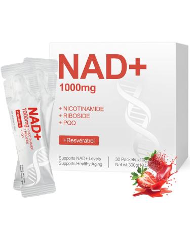 Dmtdnid NAD Supplement Liquid Packets NAD+ Liquid Supplement 1000mg with Nicotinamide Riboside Resveratrol PQQ Quercetin NAD+ Berry Flavor Drink Mix for Healthy Aging Energy & Focus| 30 Pack