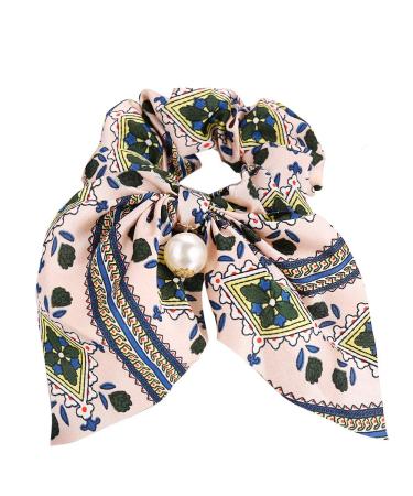 Sukokola light pink pearl trailer cotton hair tie shaft scarf hair tie with printed pattern hair tie powers of ponytail accessories for women girls color4