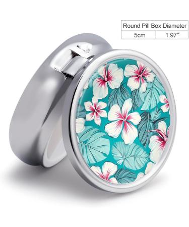Round Tropical Hibiscus Pill Box - 3 Compartment Decorative Metal Organizer - Portable Pocket Pill Case | Style-34 - Buy Online on GoSupps.com
