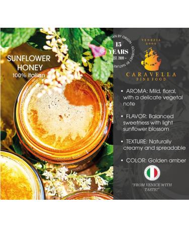 Caravella Fine Food Sunflower Honey 250g Italian Aromatic Floral Creamy Amber color Mild sweet Antioxidant Digestion Ideal for breakfast Croissant Cheese Boards Granola Tea - Buy Online on GoSupps.com