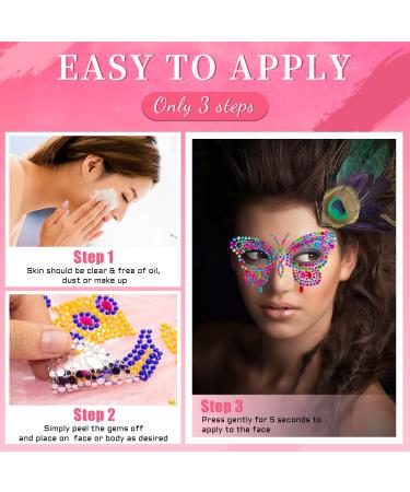 4 Sheets Self-Adhesive Face Gems for Women - Rhinestone Stick on Eyes, Body & Butterfly Festival Face Stickers for Rave Party - Buy Online on GoSupps.com