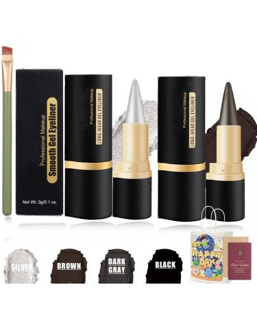 Ayky Eyeliner Ayky Eye Liner Ayky Eyeliner Cream Ayky Long Wear Gel Eyeliner Ayky Natural Black Eyeliner Cream Eye Black Smokey Eyeshadow Palette Stick Goth Halloween Makeup (Silver+Brown)