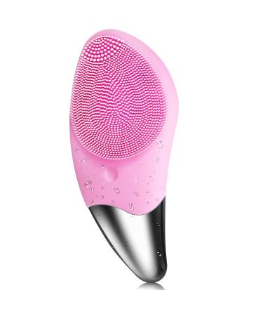 Sonic Facial Cleansing Brush, Electric Silicone Face Brush and Massager, Waterproof Silicone Face Scrubber for Deep Cleansing, Exfoliating, Blackhead Removing, Rechargeable,for Girls Gifts A-pink