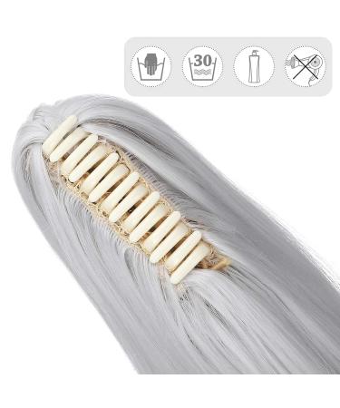 45cm Silver Gray Ponytail Extension - Heat Resistant Hair Piece with Clamp | Smooth & Wavy Styles - Buy Online on GoSupps.com