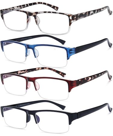 Buy EYEURL 4-Pack Half Frame Blue Light Reading Glasses - Rectangle Semi Rimless Men & Women Eyeglasses with Spring Hinge - 1.75 Magnification - Buy Online on GoSupps.com