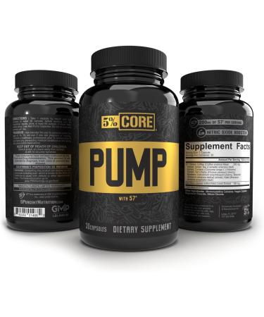 5% Nutrition Core Pump Caps - All Natural NO2 Nitric Oxide Booster Supplement Pills (30 Count) | Ultra Low Stim Preworkout with 5mg Caffeine - Buy Online on GoSupps.com