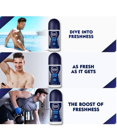 Nivea Men Roll On Anti Perspirant 1.7oz, Pack of 3 - Fresh Active Ocean Extracts, 48hr Protection - Buy Online on GoSupps.com