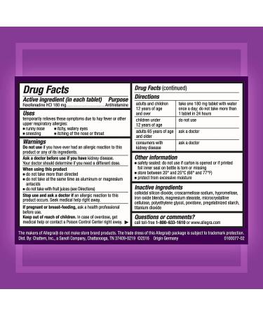 Buy Allegra Adult 24 Hour Allergy Tablets 180mg - 140 Count | Fast International Shipping - Buy Online on GoSupps.com